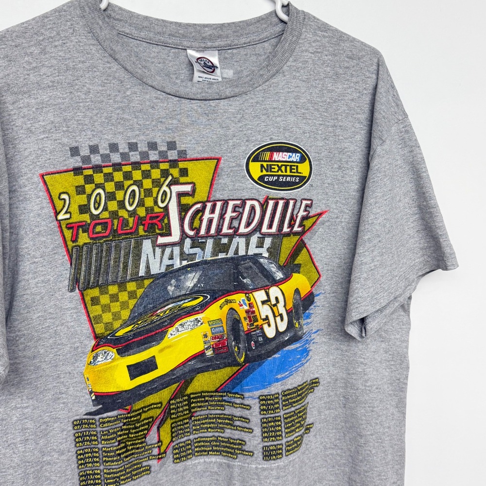 Y2K Vintage NASCAR‎ Grey Large T Shirt Race Car Graphic Cotton Streetwear